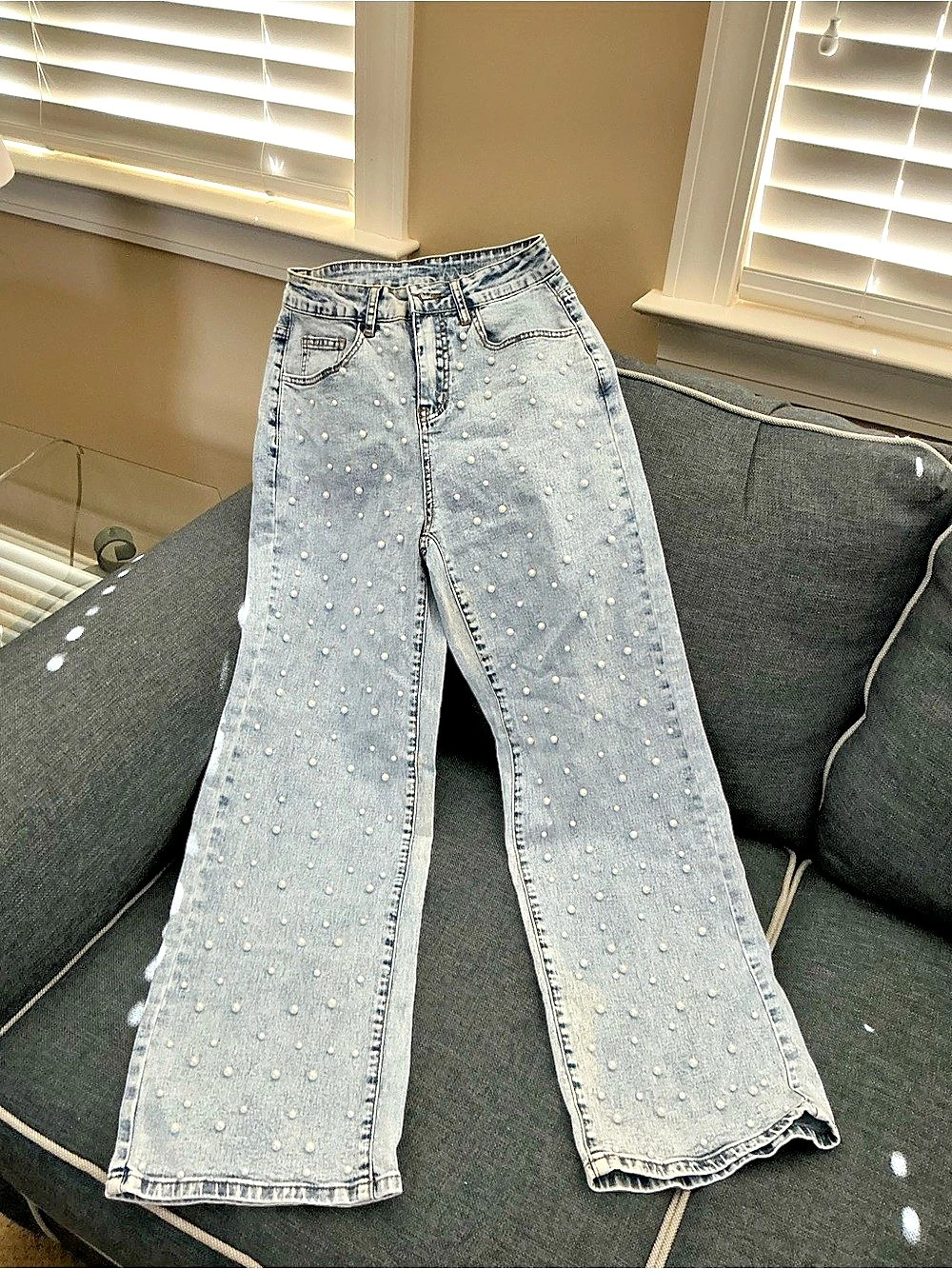 Embellished Flare Jeans in Blue Size XS NWT